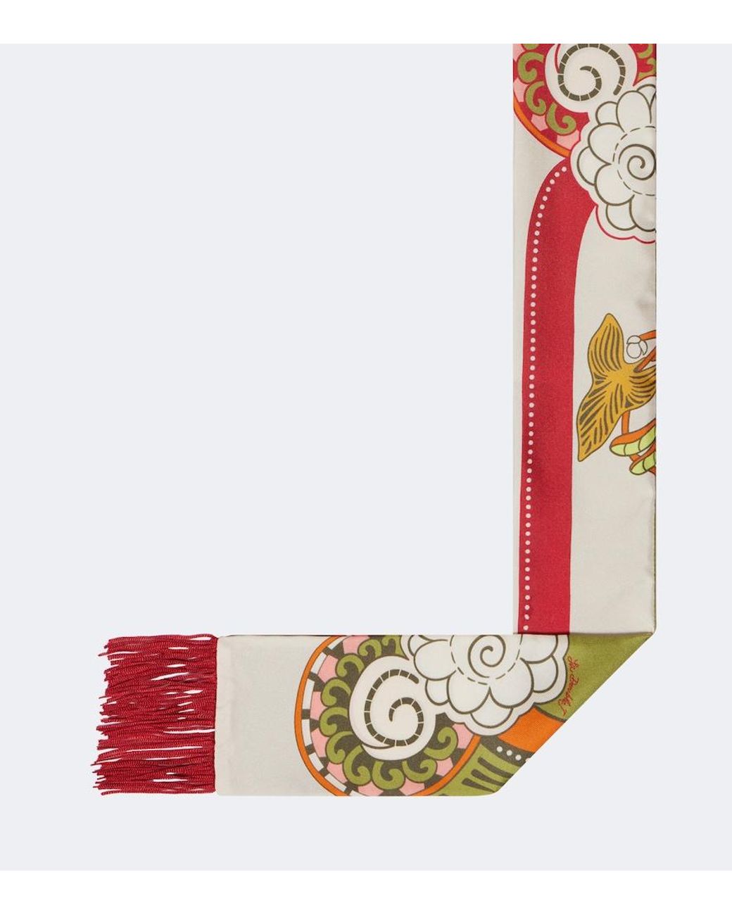LaDoubleJ White Fringed Printed Silk Scarf