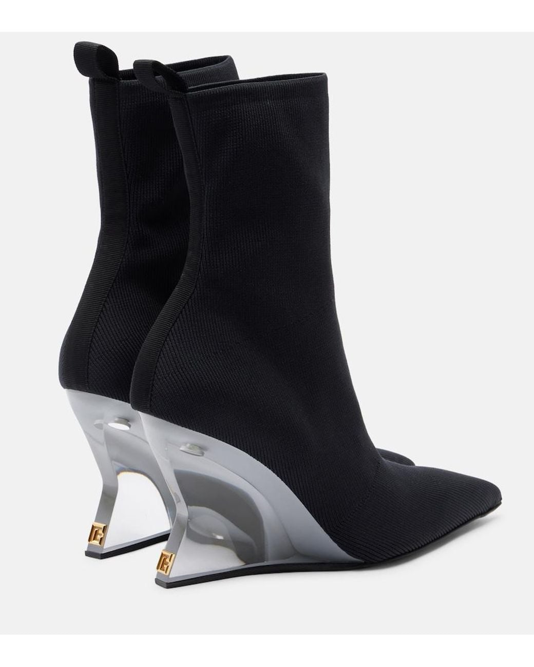 Balmain Black Knitted Wedge Ankle Boots