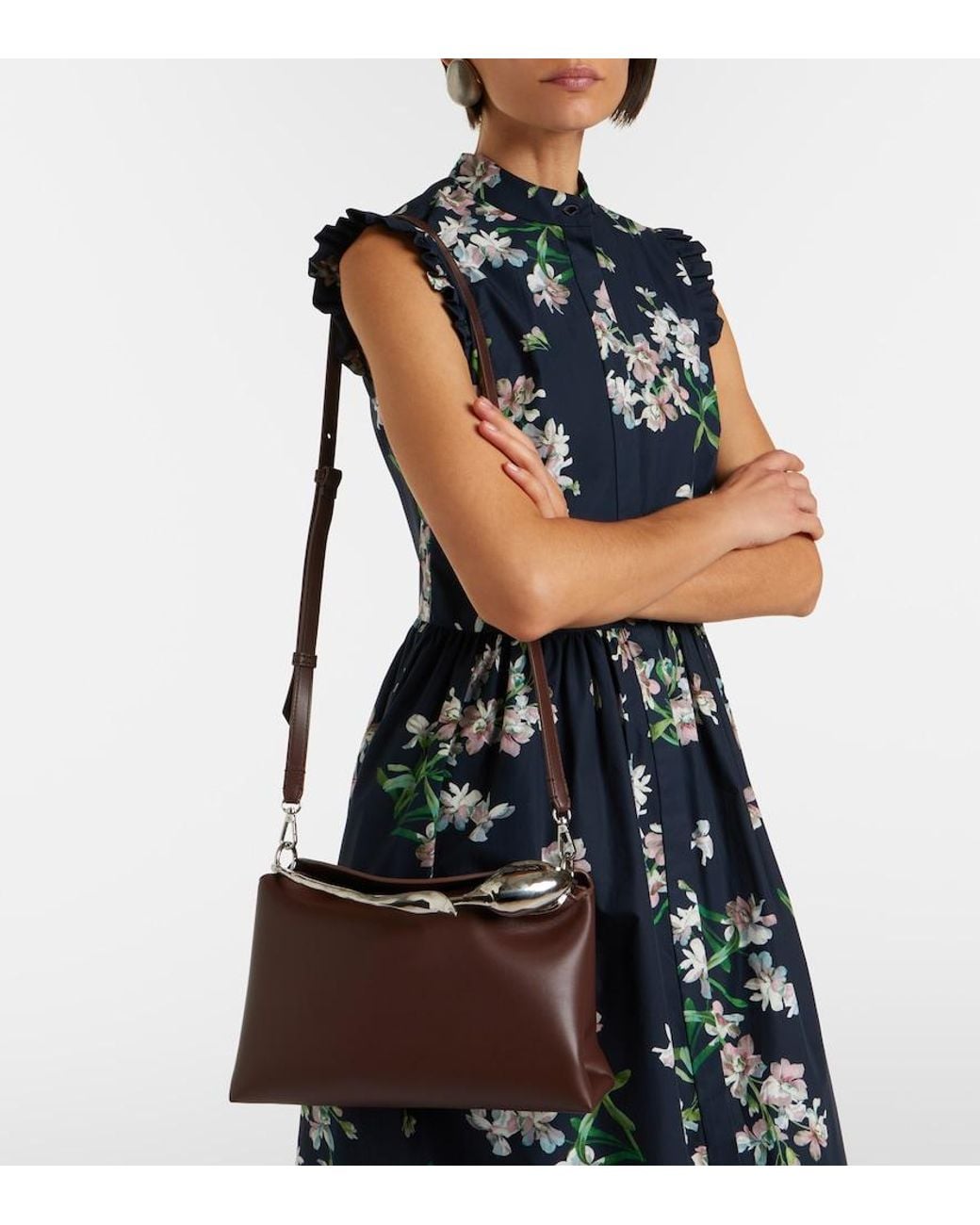 Erdem Brown Bloom Midi Leather Top-Handle Bag