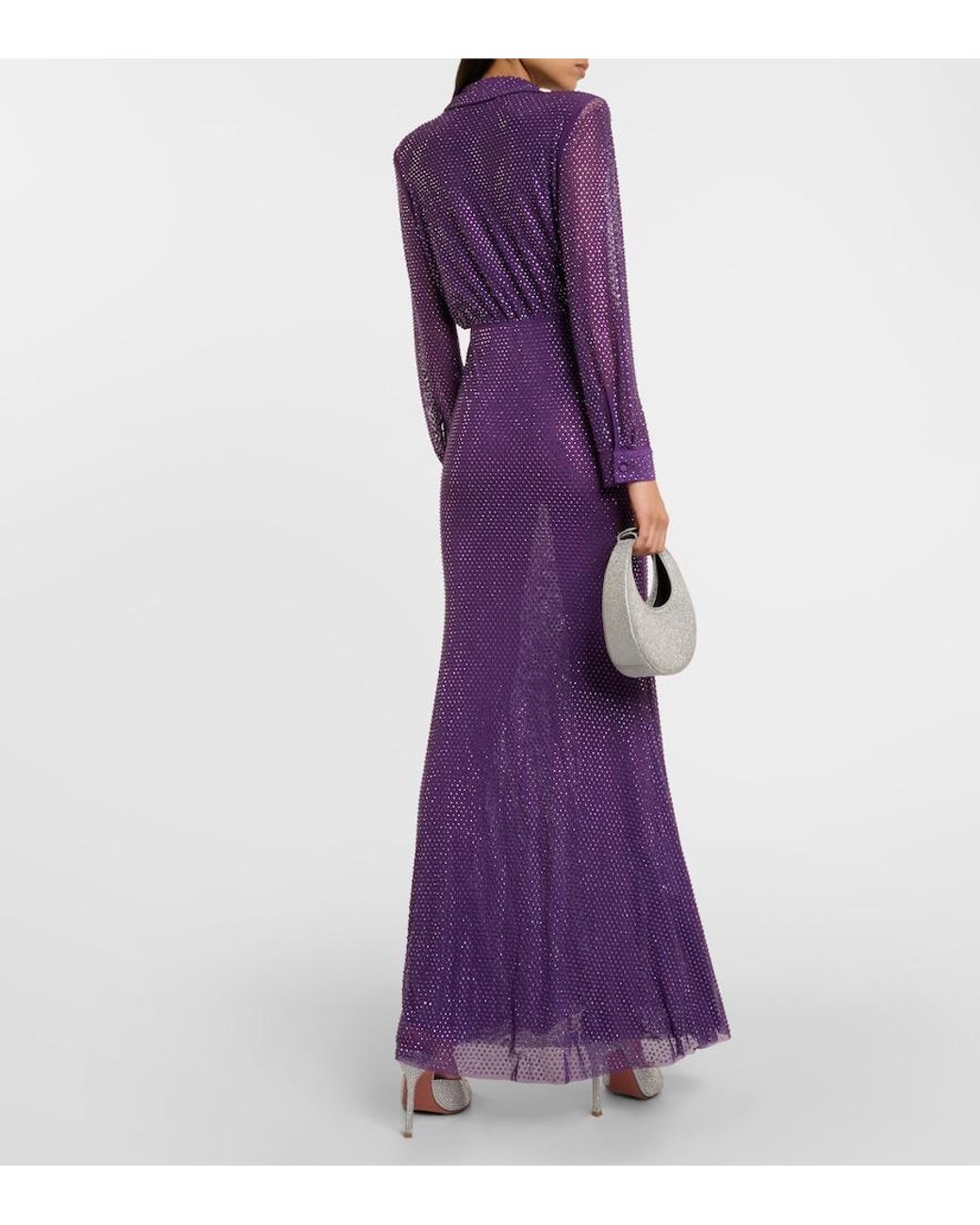 Self-Portrait Purple Embellished Mesh Maxi Dress