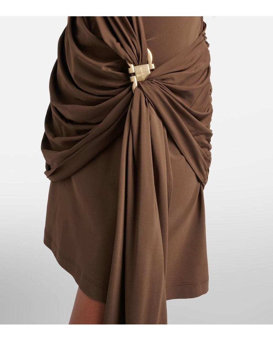 Ferragamo Brown Draped Gathered Jersey Minidress