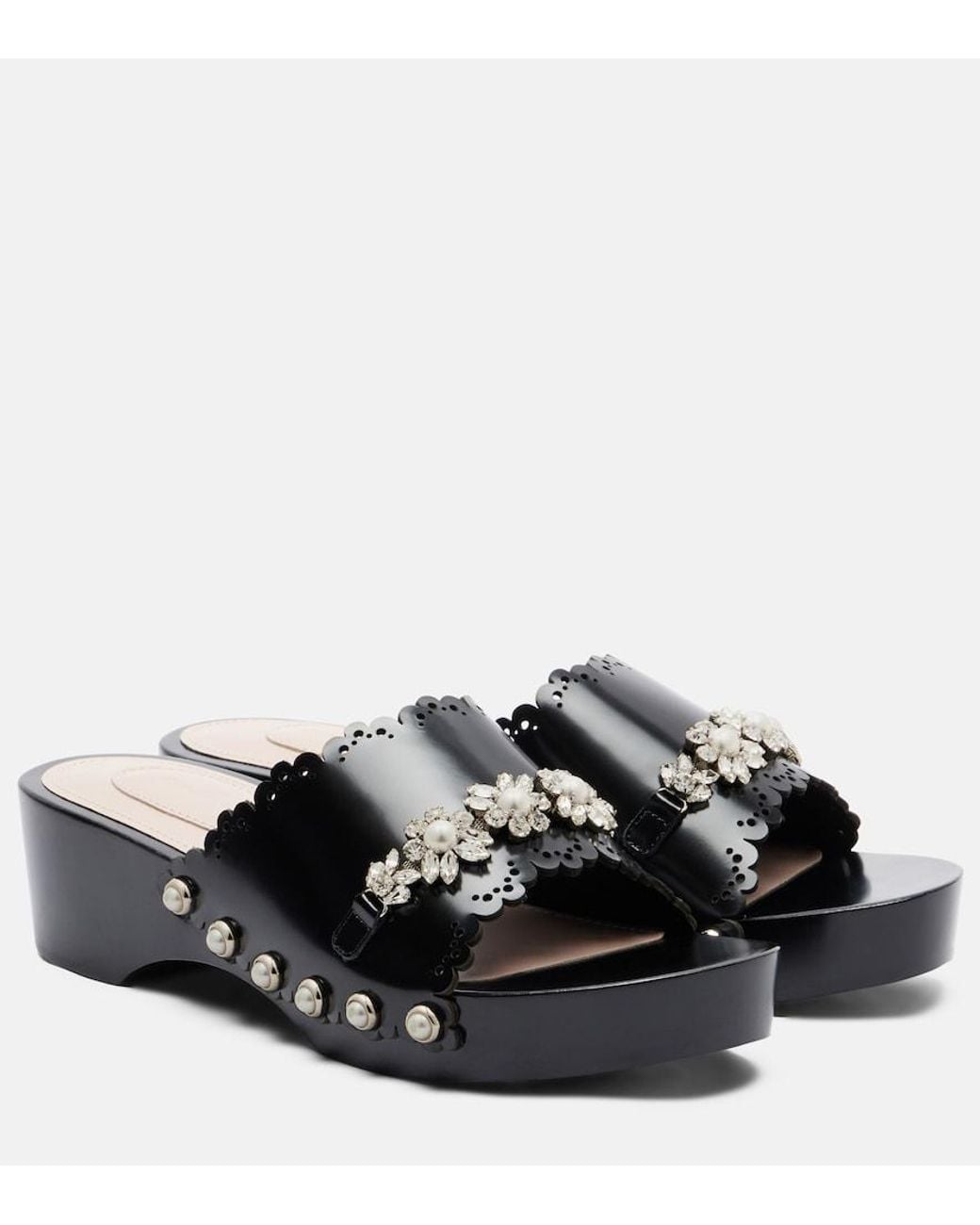 Simone Rocha Black Clogs Aus Leder Mit Kristallen