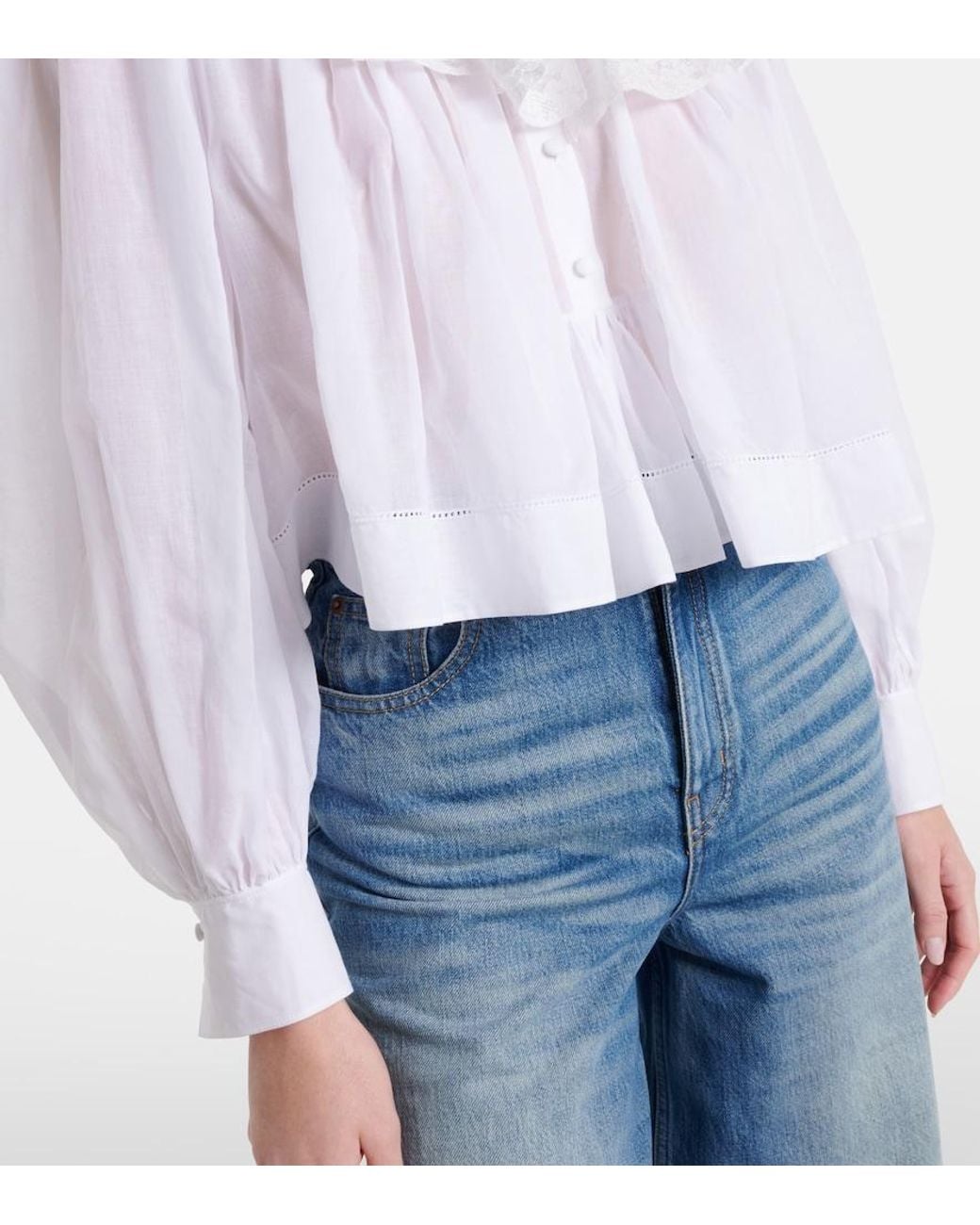 Chloé White Lace-Trimmed Cotton Voile Blouse