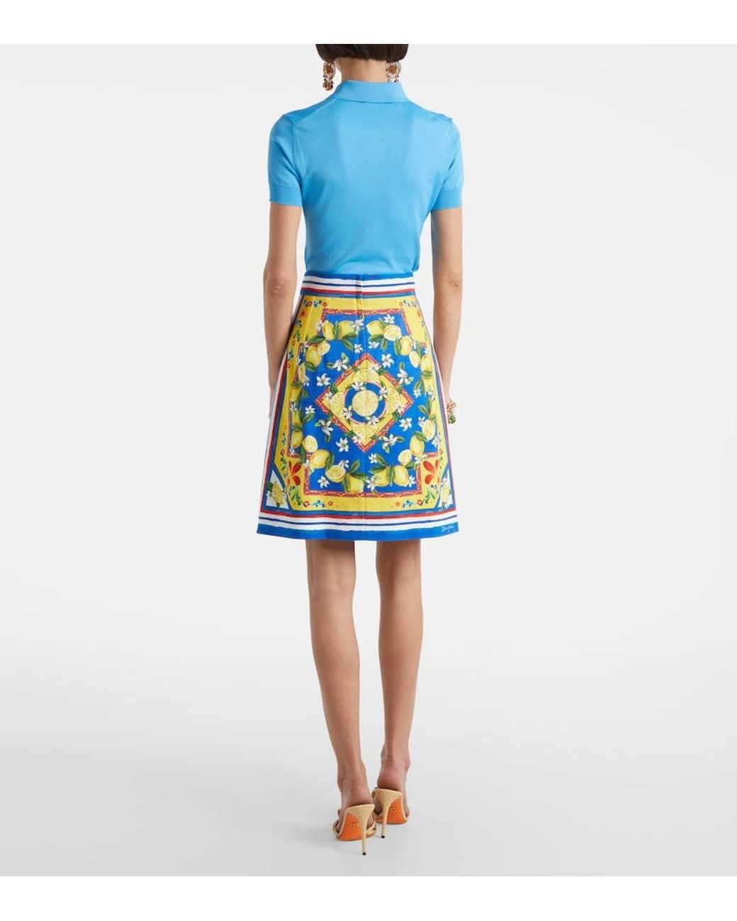 Dolce & Gabbana Blue Printed Cotton-Blend Miniskirt