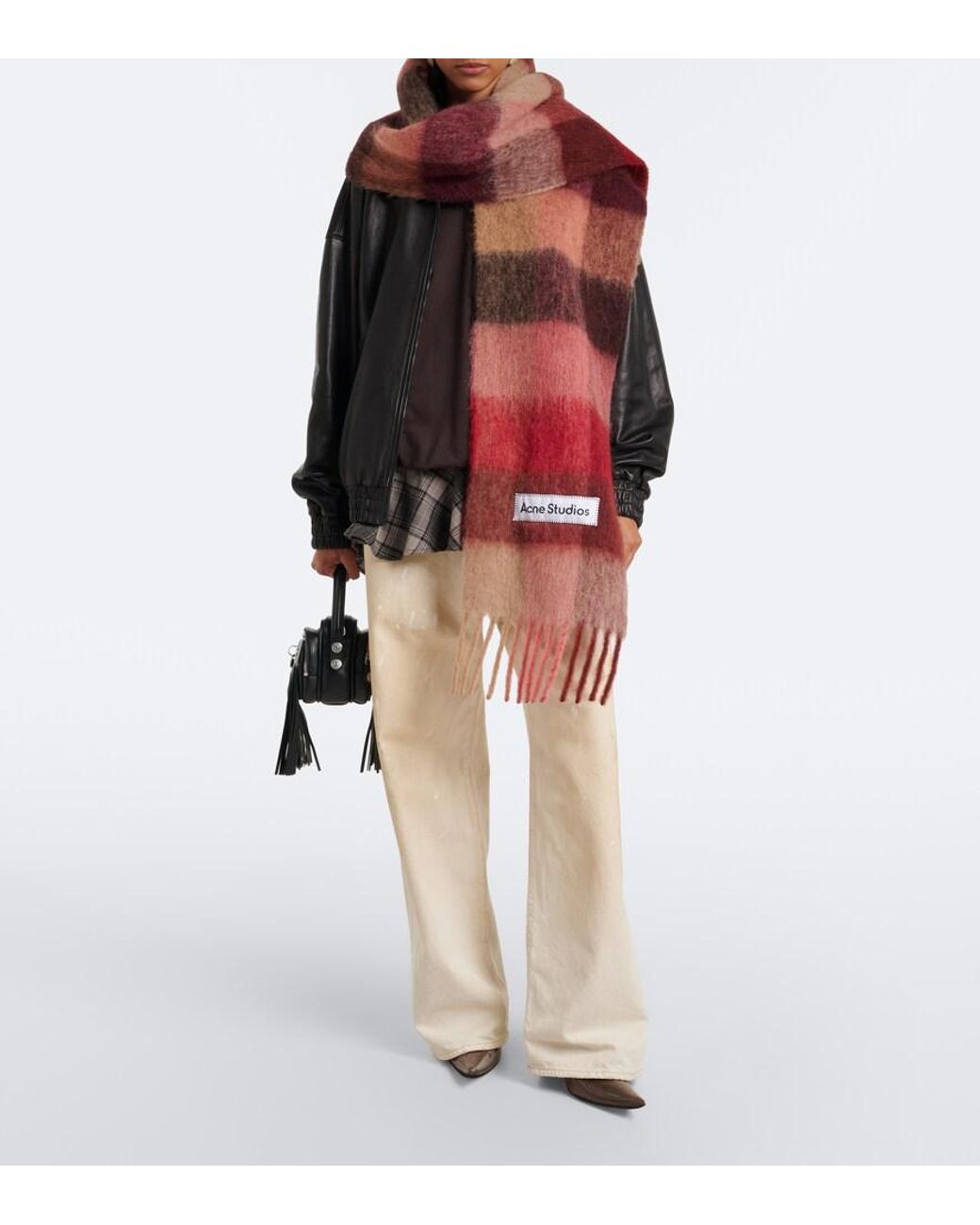 Acne Red Checked Alpaca, Wool, And Mohair-Blend Scarf