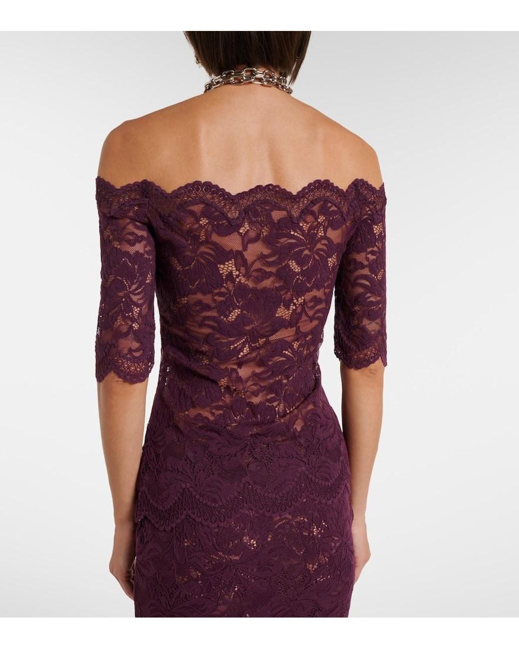 Rabanne Purple Off-Shoulder Lace Top