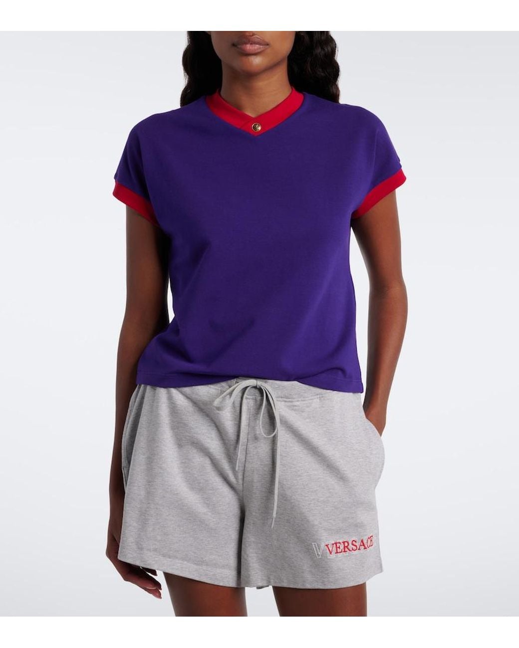 Versace Purple Medusa Cotton-Blend Jersey T-Shirt