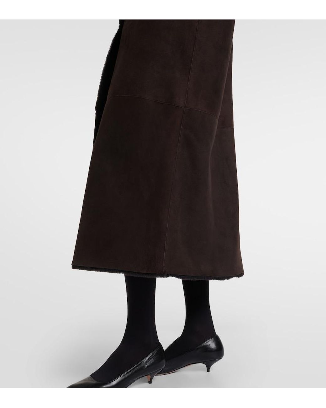 The Row Black Anaya Hooded Shearling-Trimmed Suede Coat