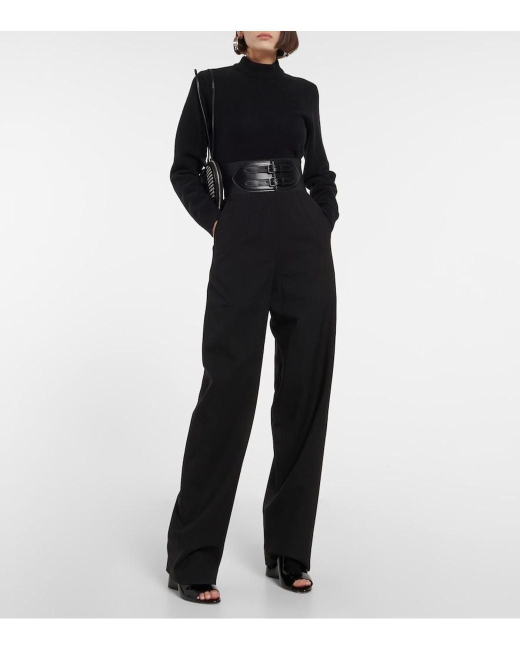 Alaïa Black Cropped Virgin Wool Turtleneck Sweater