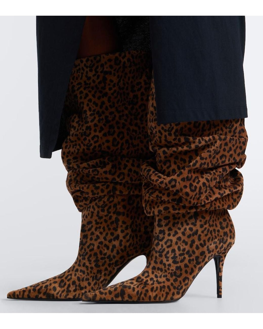 AMINA MUADDI Brown Anok Leopard-Print Suede Knee-High Boots
