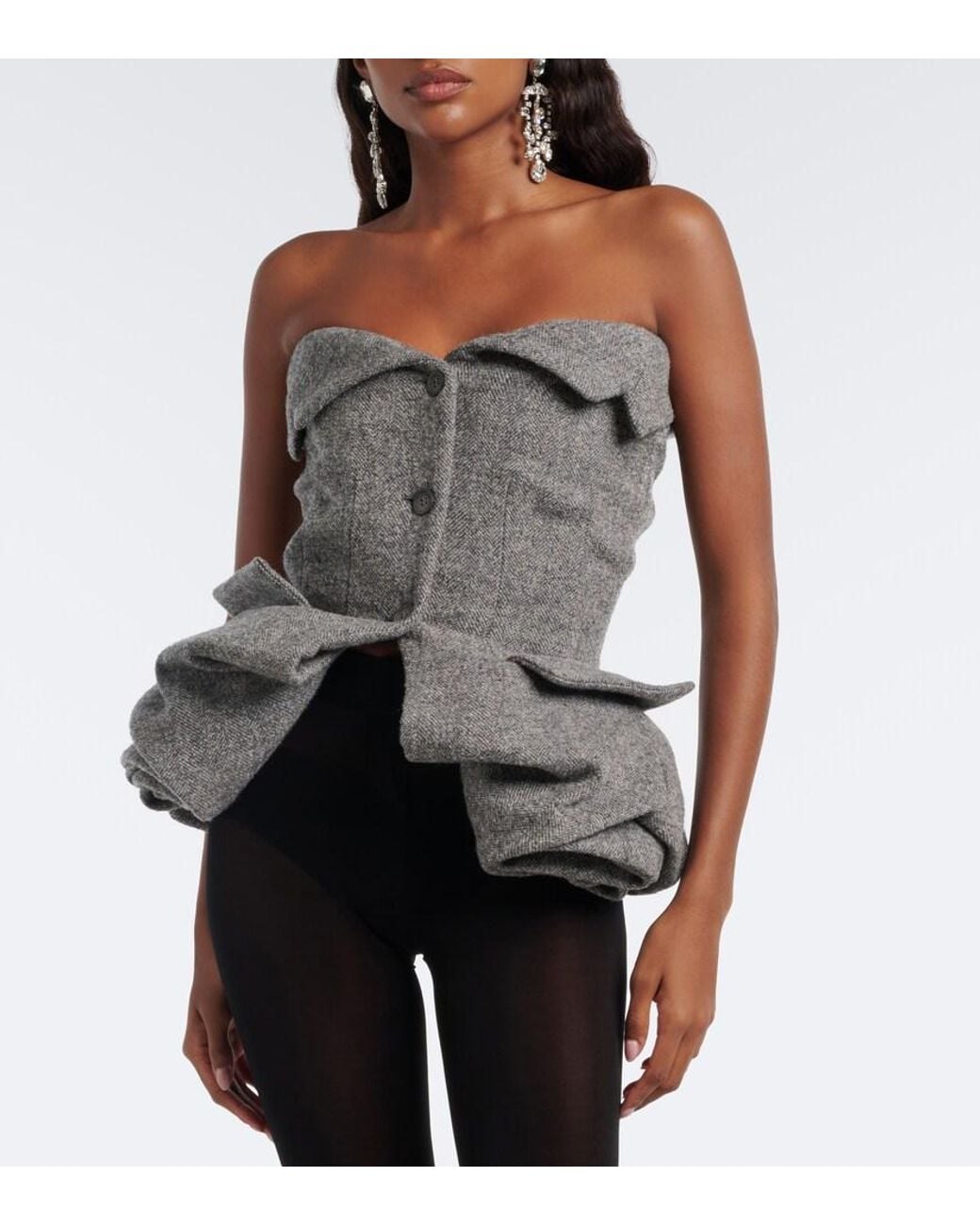 Magda Butrym Gray Herringbone Peplum Wool And Cashmere-Blend Top