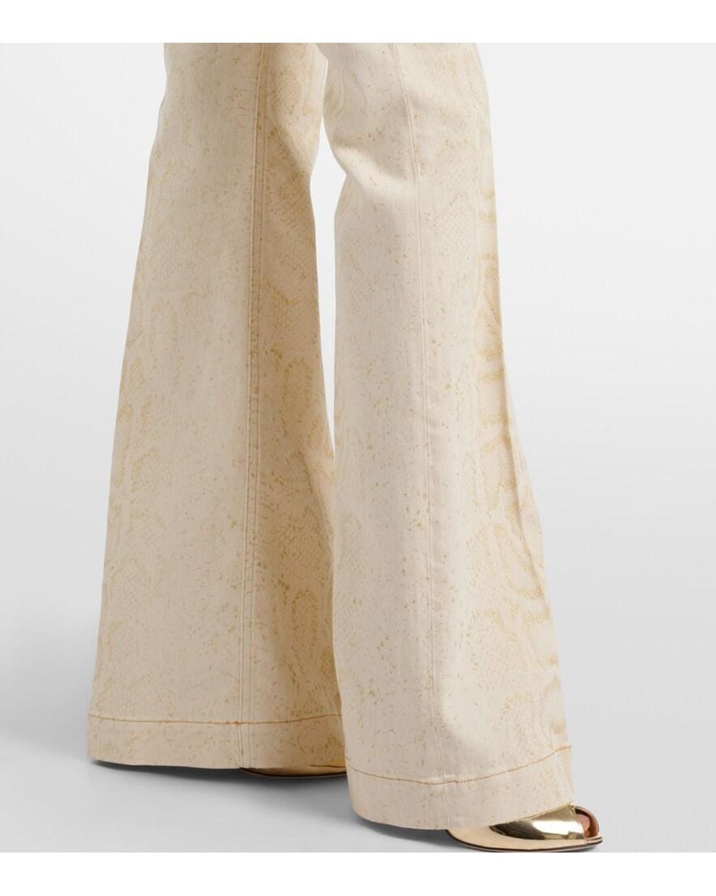 Roberto Cavalli Natural Snake-Print Flared Jeans