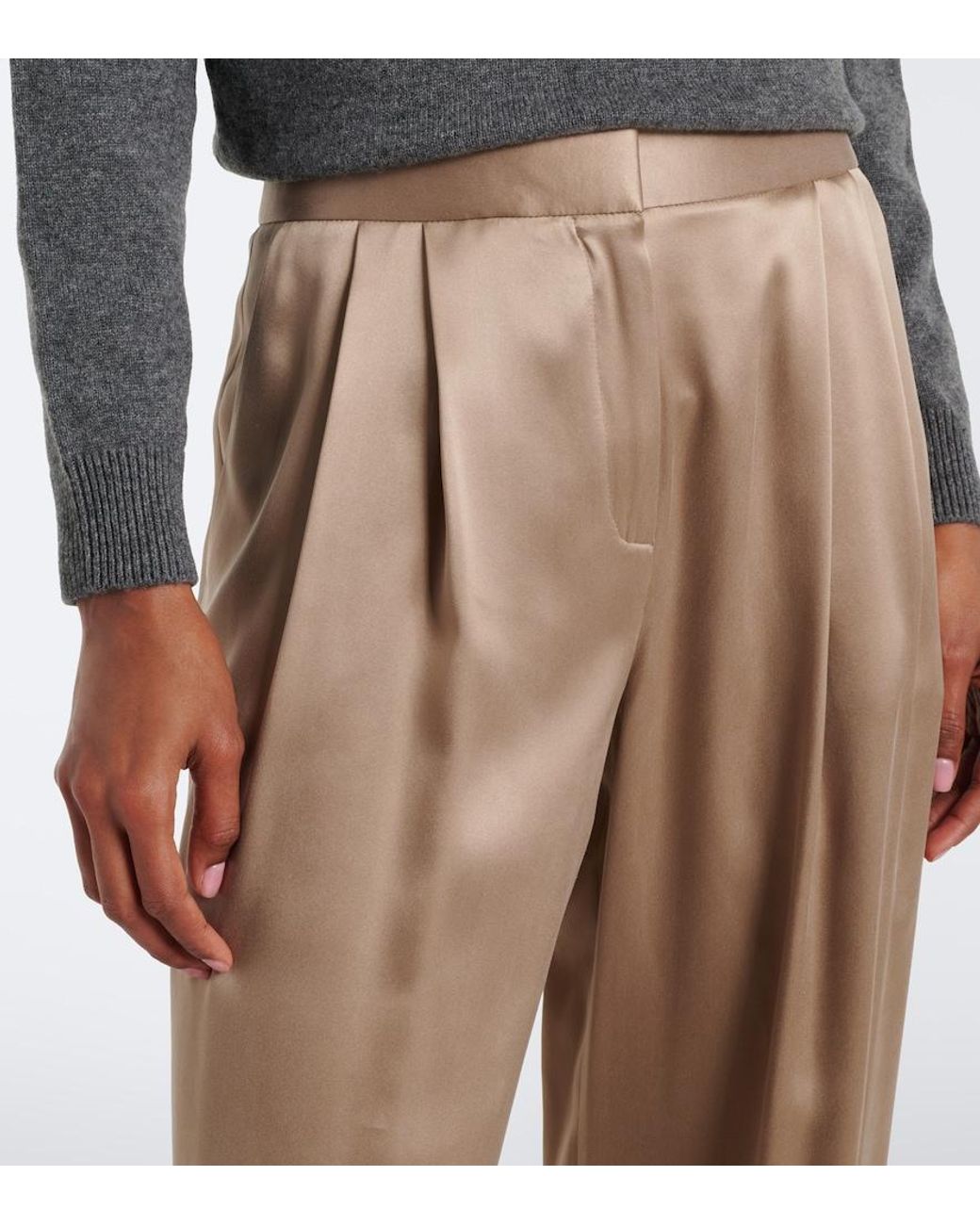 Tom Ford Natural Pleated Silk Wide-Leg Pants