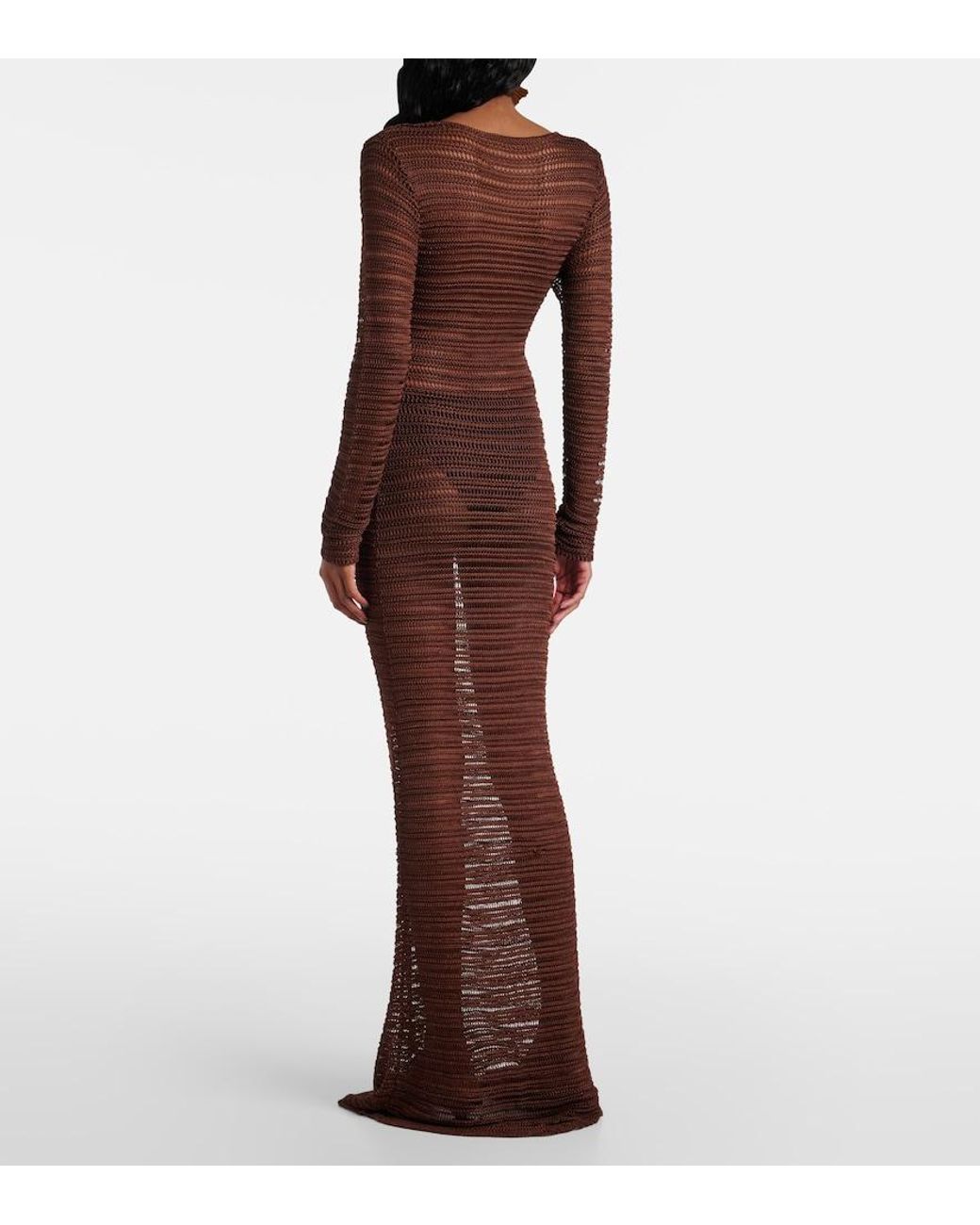 AYA MUSE Brown Open-Knit Maxi Dress