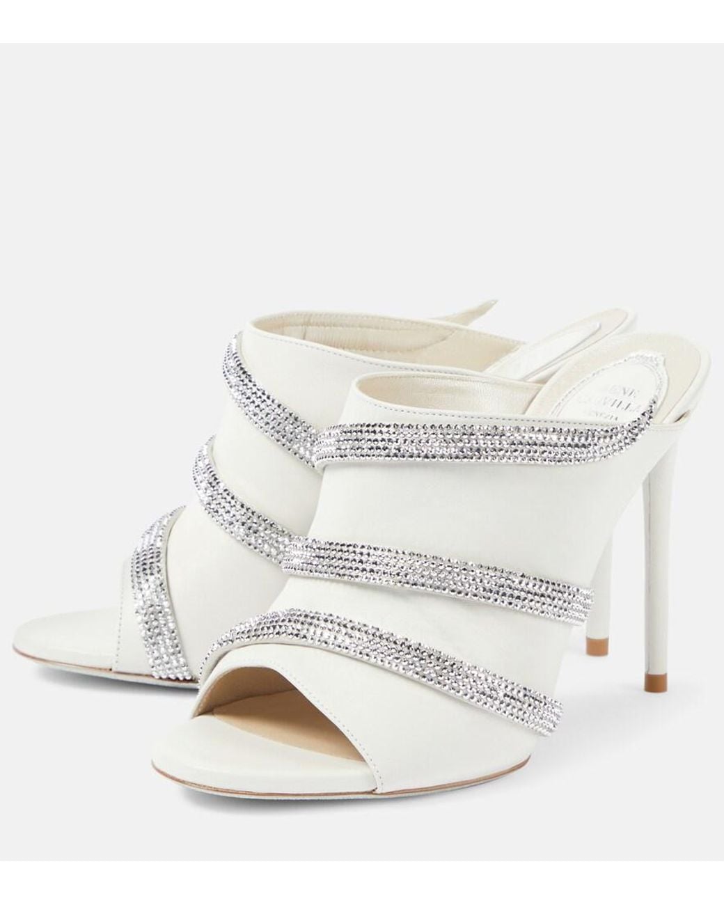 Rene Caovilla White Sally Embellished Leather Mules