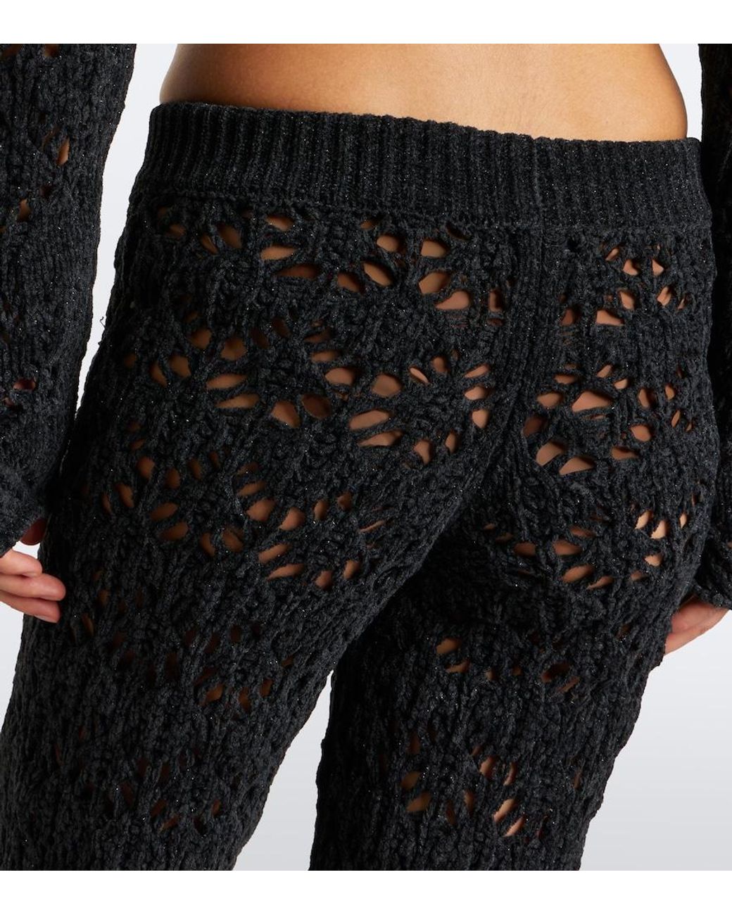 Alanui Black Time To Shine Open-Knit Wide-Leg Pants