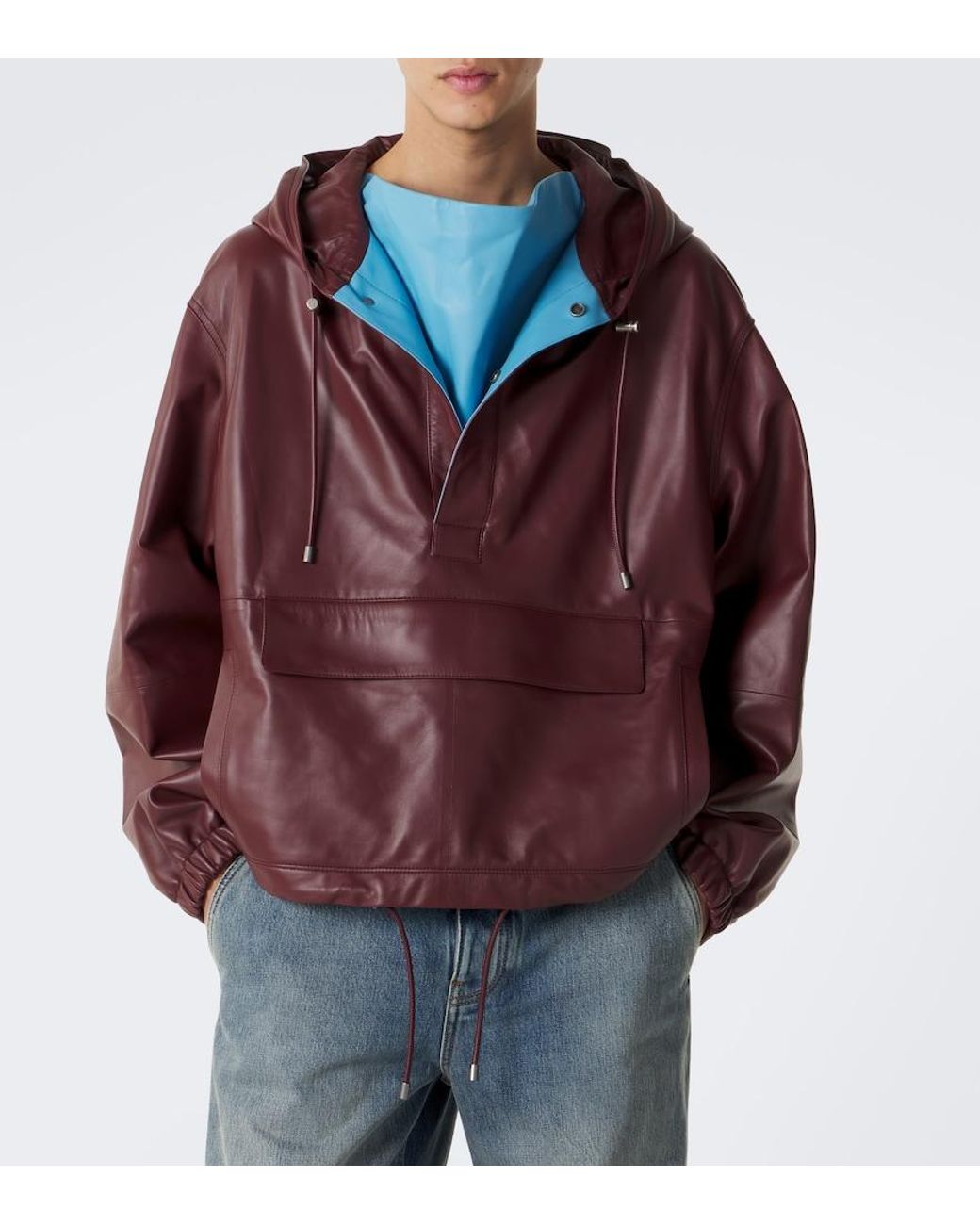 Loewe Red Hooded Leather Jacket for men