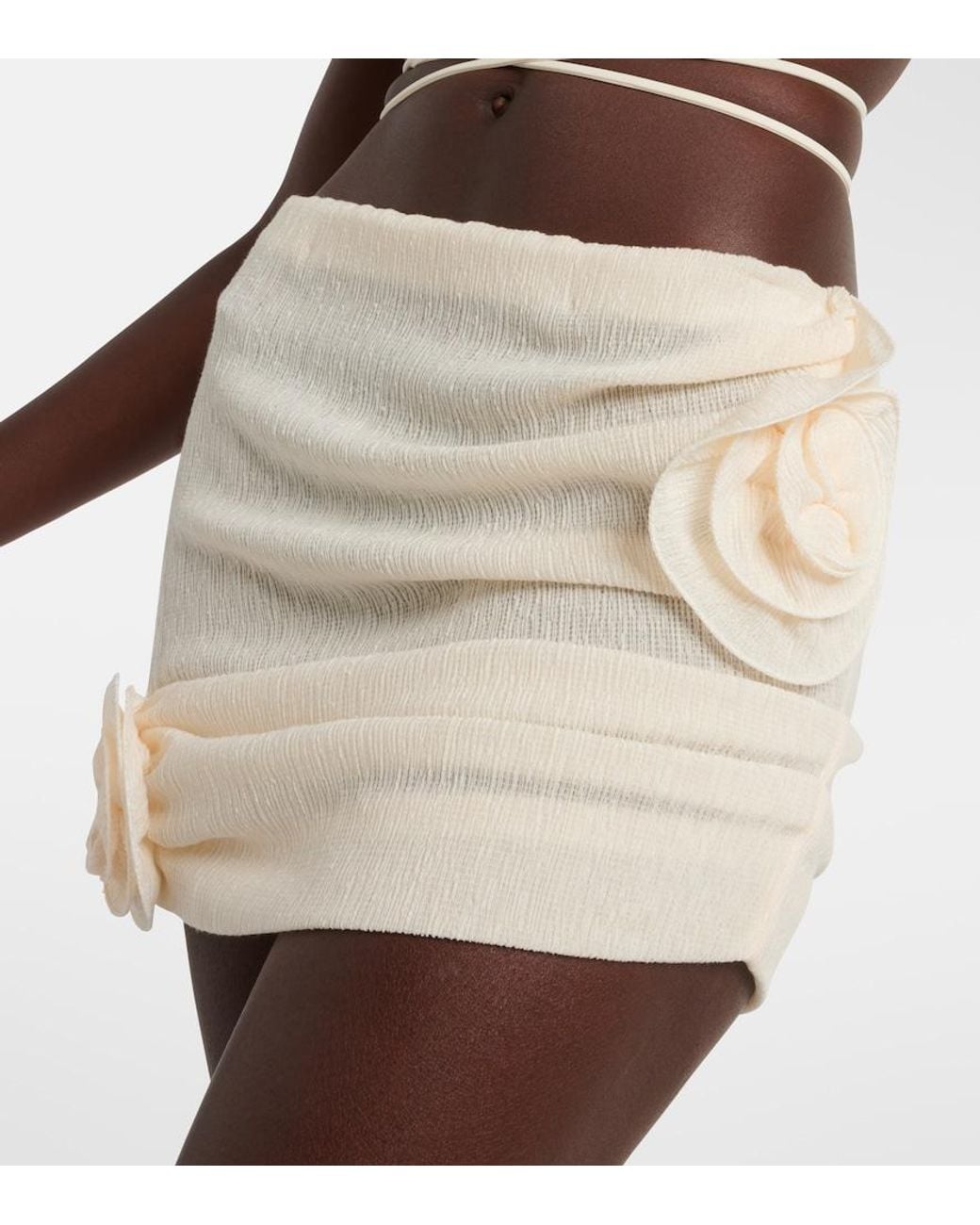 Magda Butrym Natural Floral-Applique Crepe Miniskirt