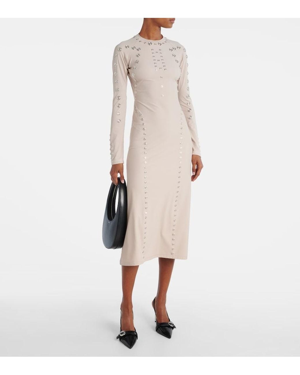 Coperni Natural Embellished Midi Dress