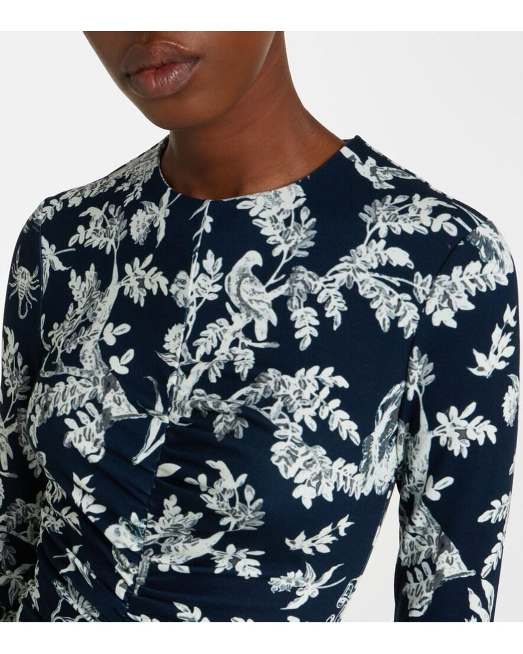 Erdem Blue Floral Ruched Midi Dress