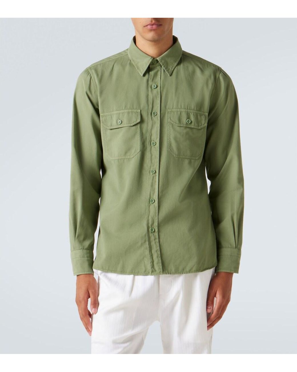 Tom Ford Green Cotton And Silk Shirt for men