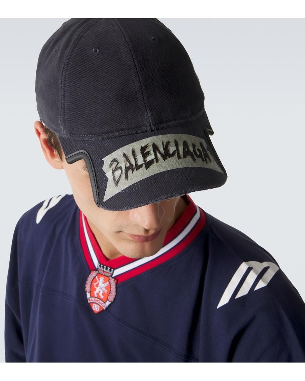 Balenciaga Black Masking Tape Cotton Drill Baseball Cap for men