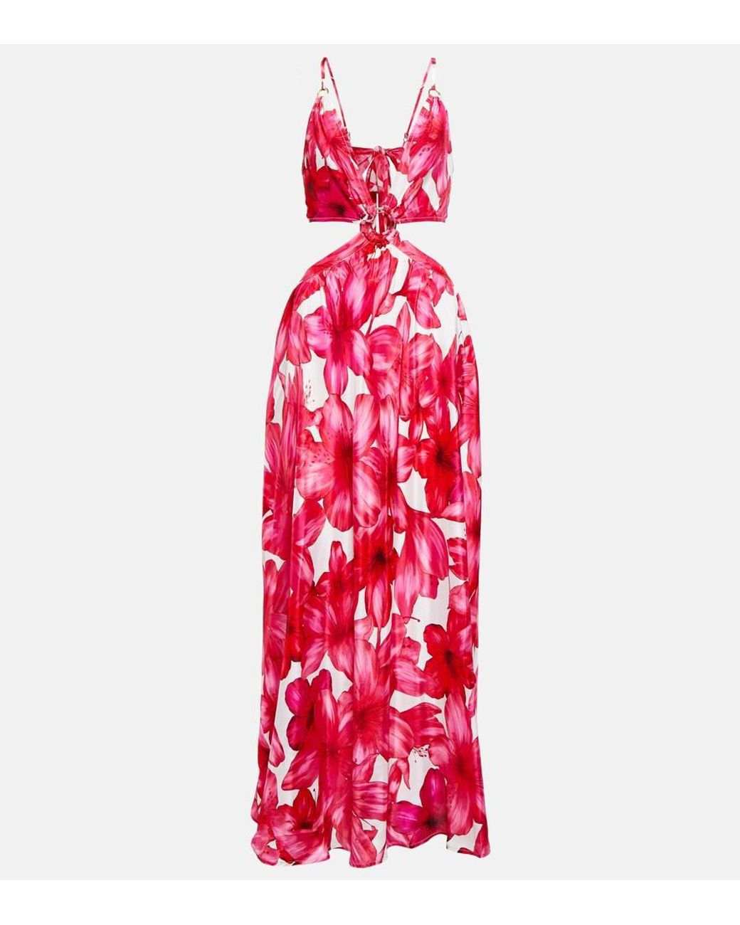 Alexandra Miro Red Colette Floral Cutout Maxi Dress