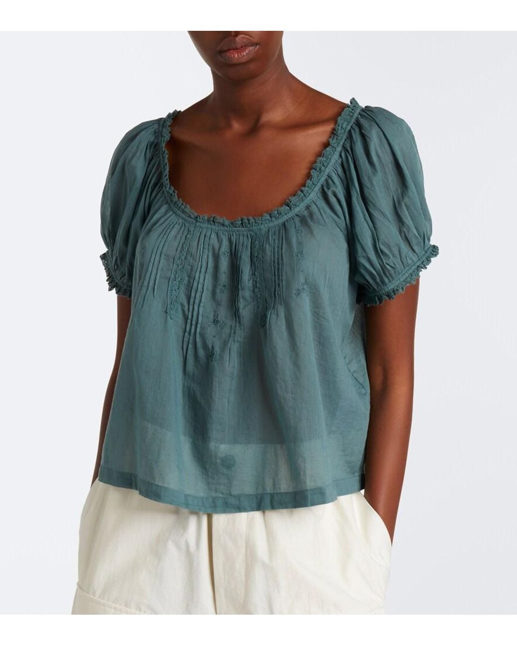 Doen Green Frederica Cotton Voile Top