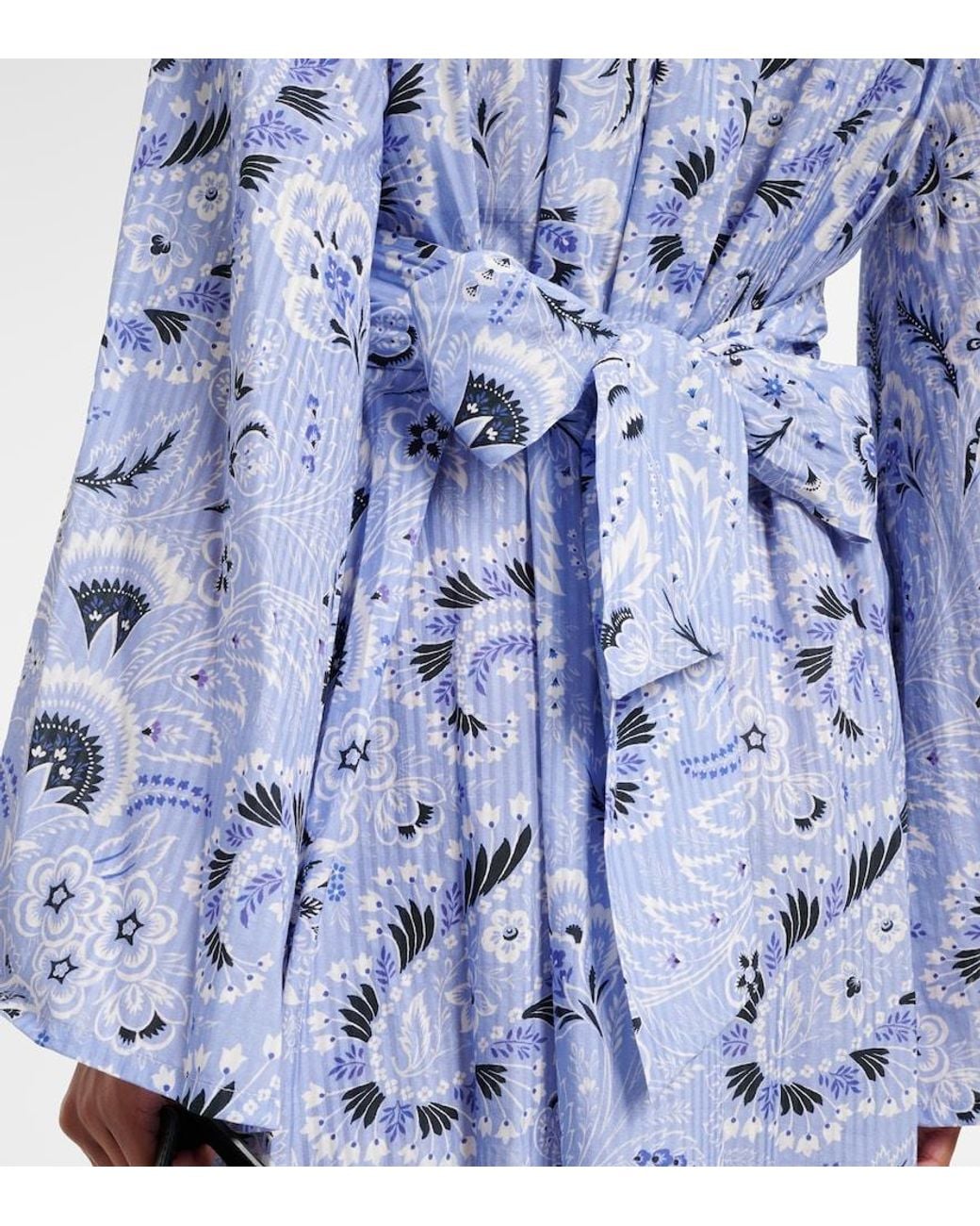 Etro Blue V-Neck Printed Cotton-Blend Minidress