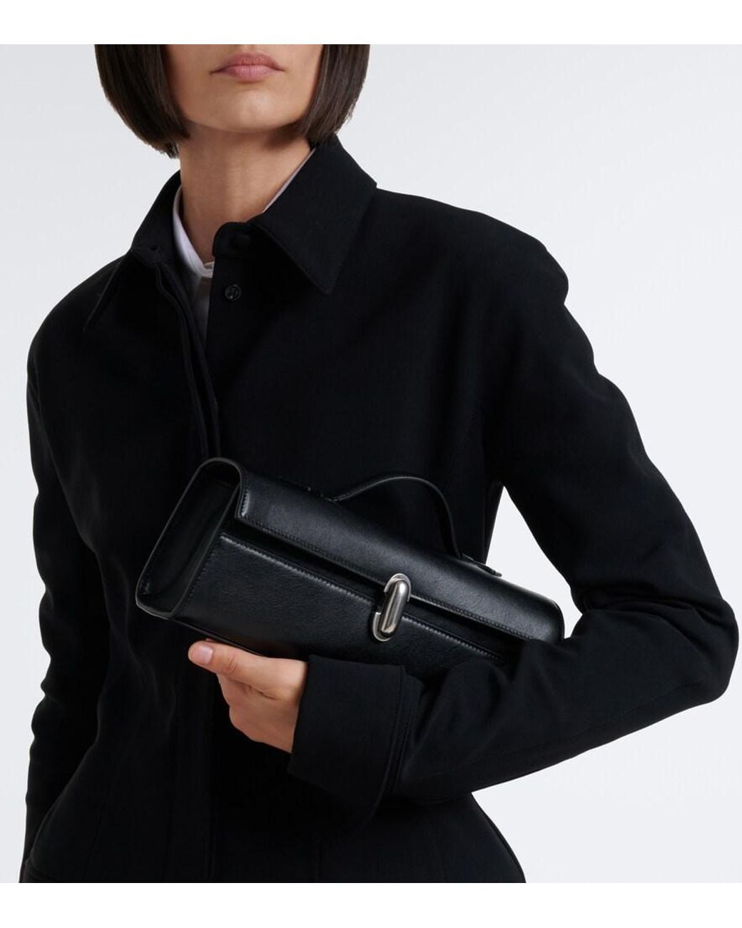 SAVETTE Black Symmetry Slim Small Leather Top Handle Bag