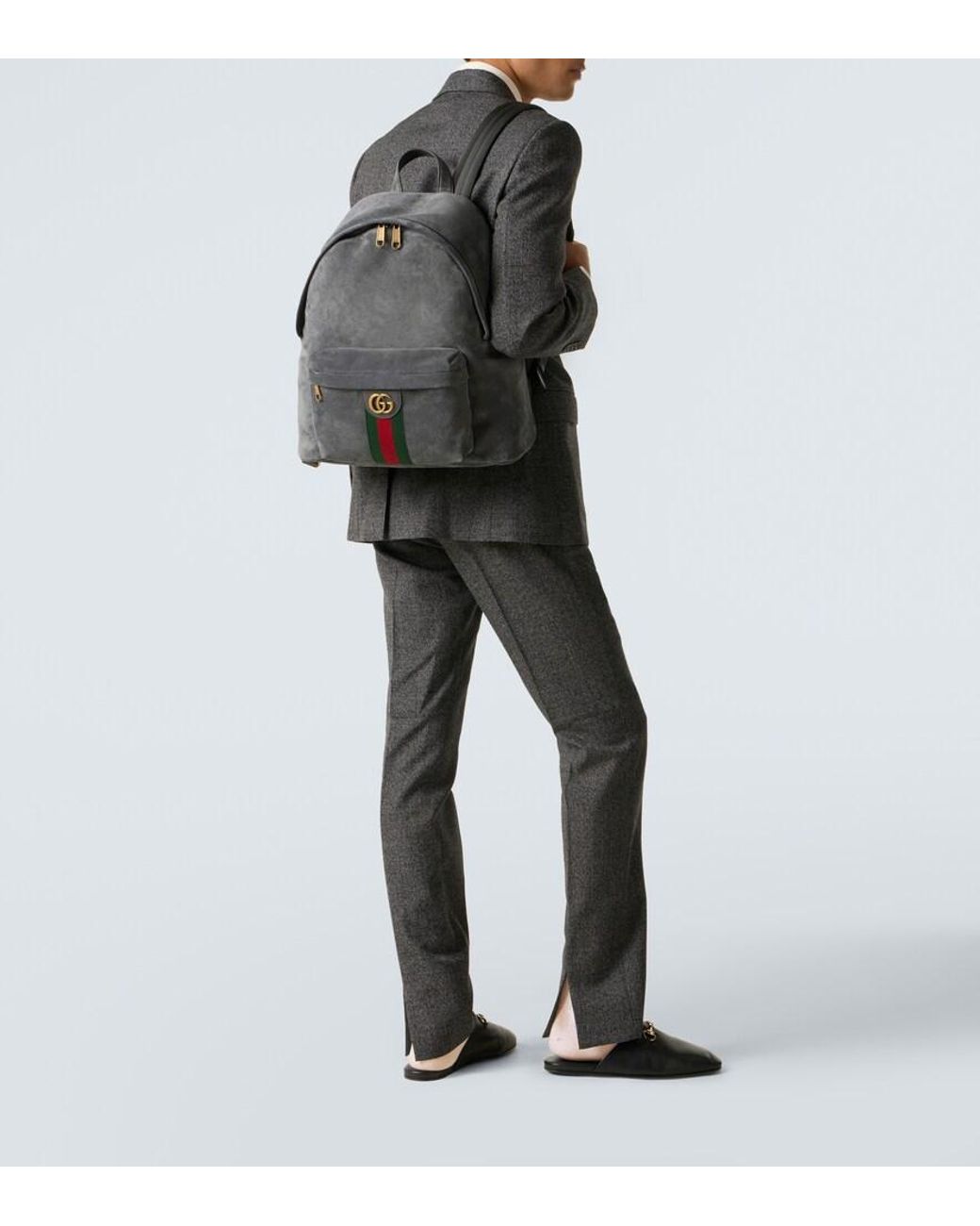 Gucci Gray Ophidia Suede Backpack for men