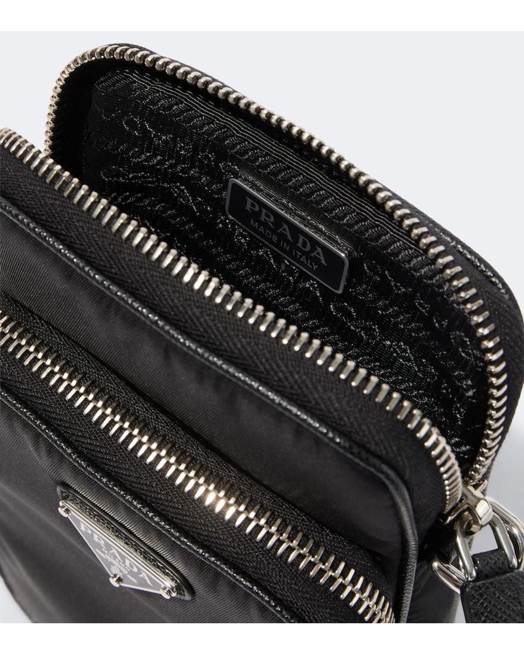 Prada Black Re-Nylon And Saffiano Leather Phone Pouch for men