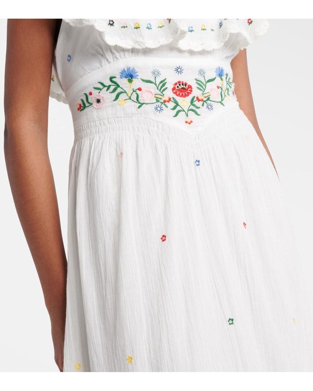Rixo White Ebony Embroidered Cotton Midi Dress