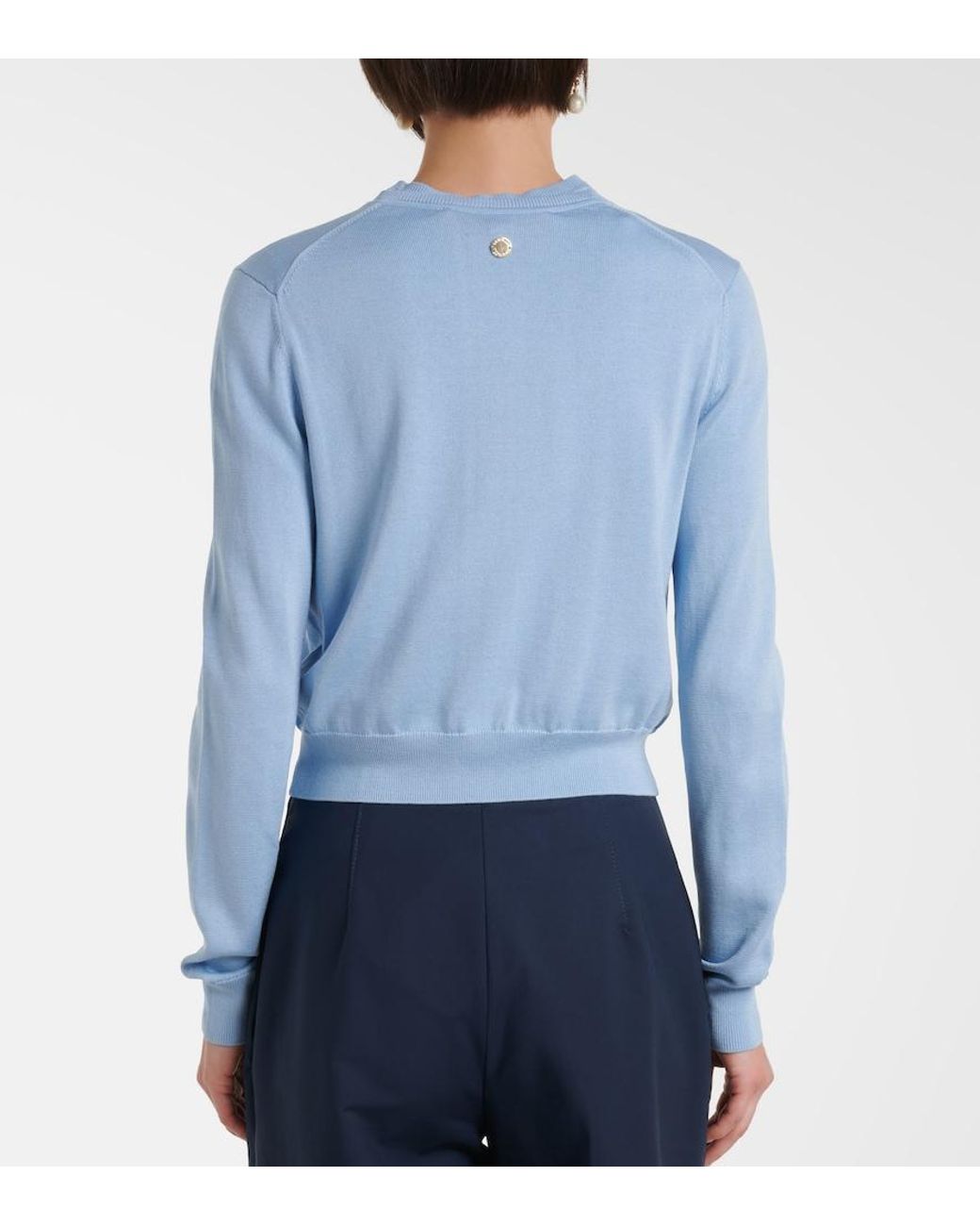 Carolina Herrera Blue Cropped Silk And Cotton Cardigan