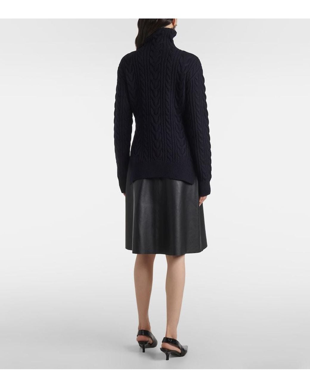 Totême Blue Cable-Knit Wool And Cotton Turtleneck Sweater