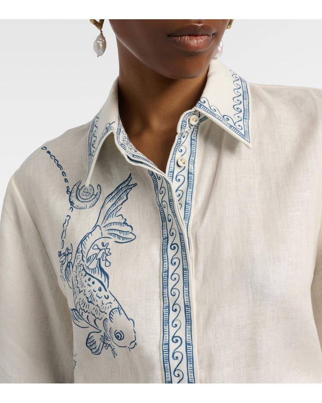 ALÉMAIS White Lucky Oversized Printed Linen Shirt