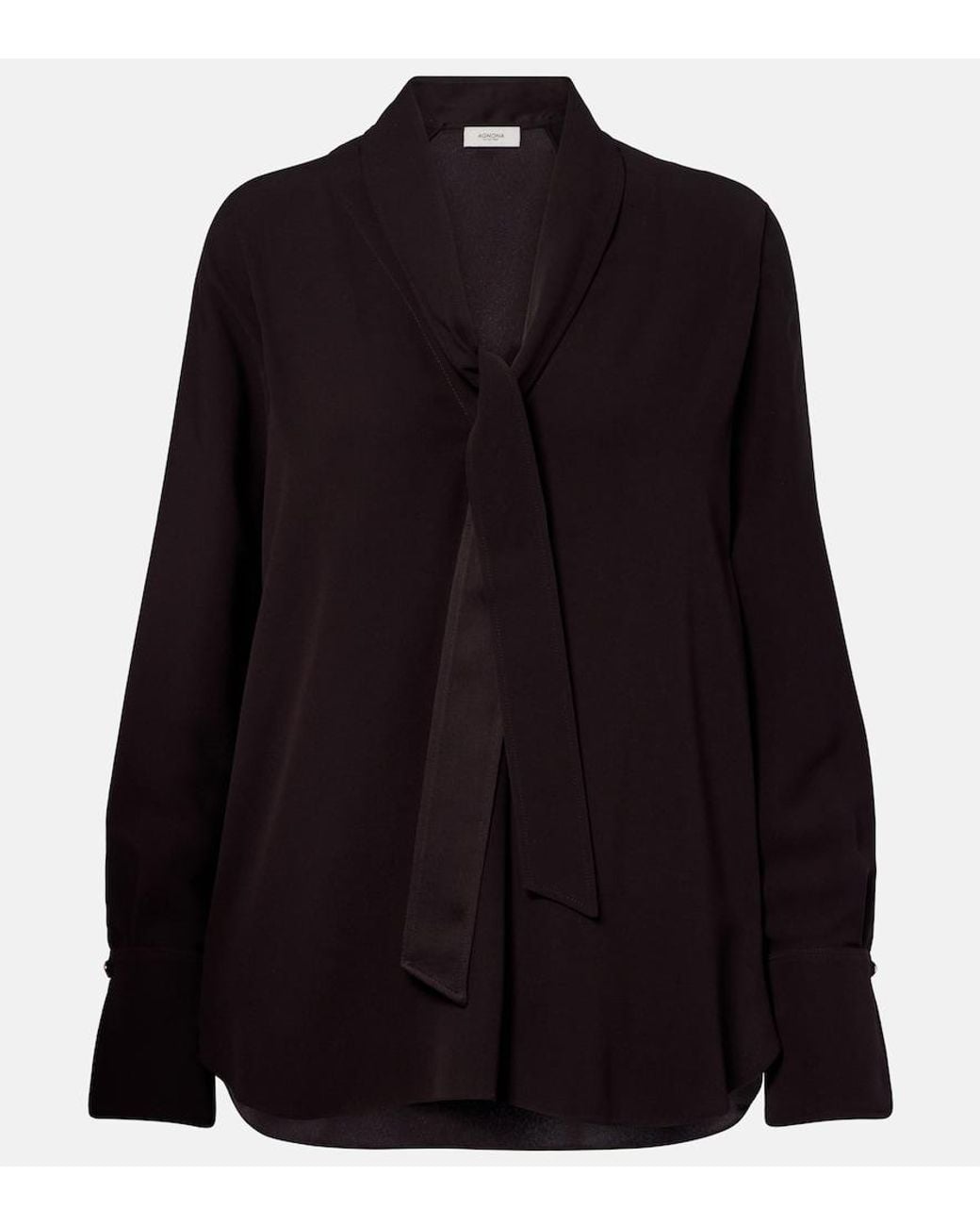 Agnona Black Tie-Neck Jersey Blouse