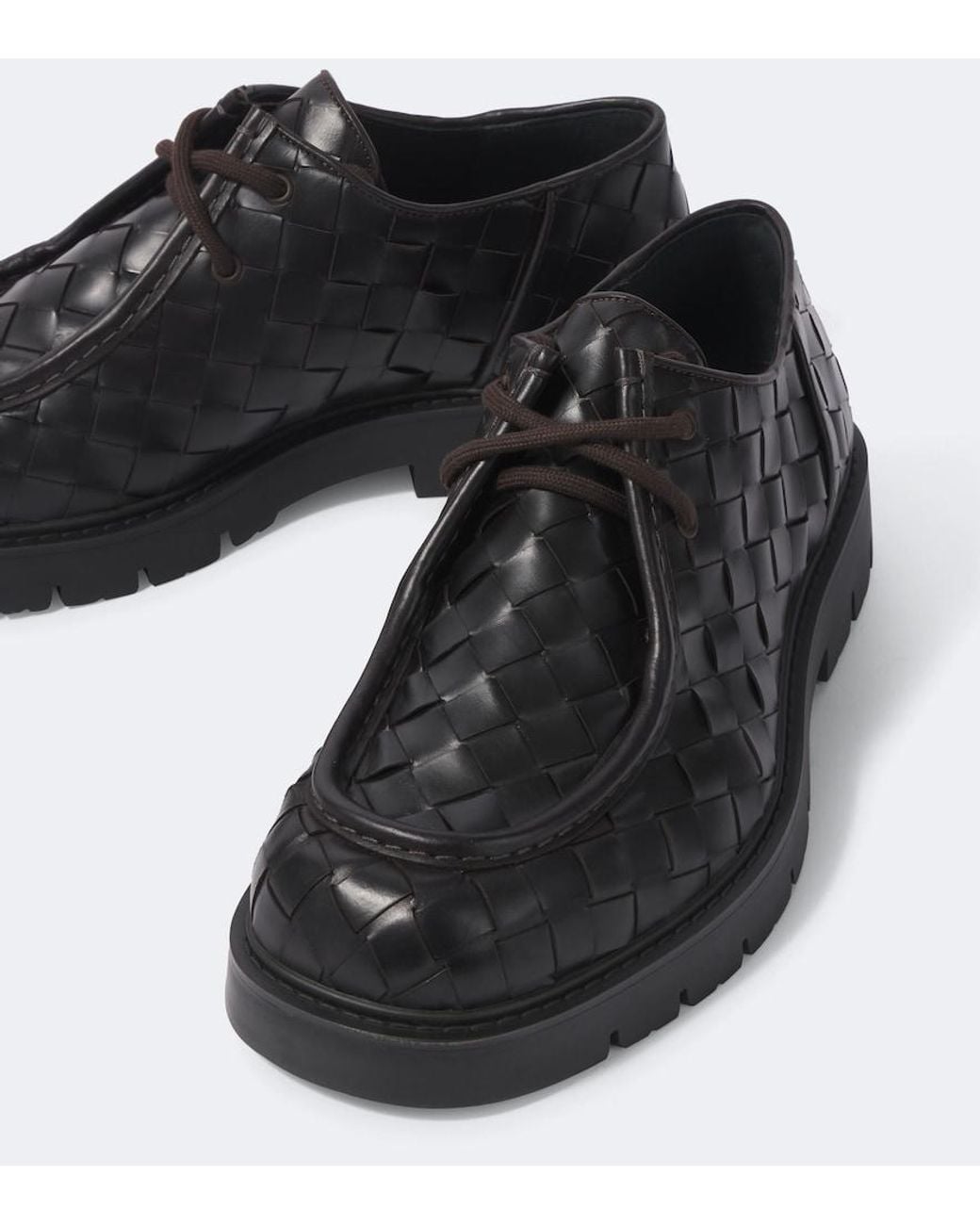 Bottega Veneta Black Haddock Intrecciato Leather Derby Shoes for men