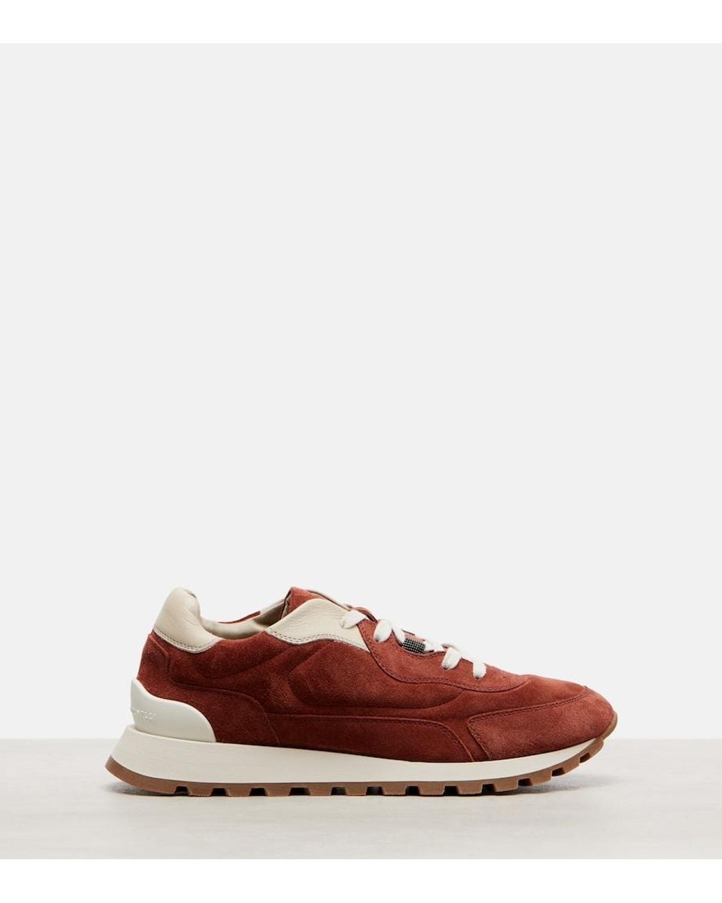 Brunello Cucinelli Red Monili Suede Sneakers