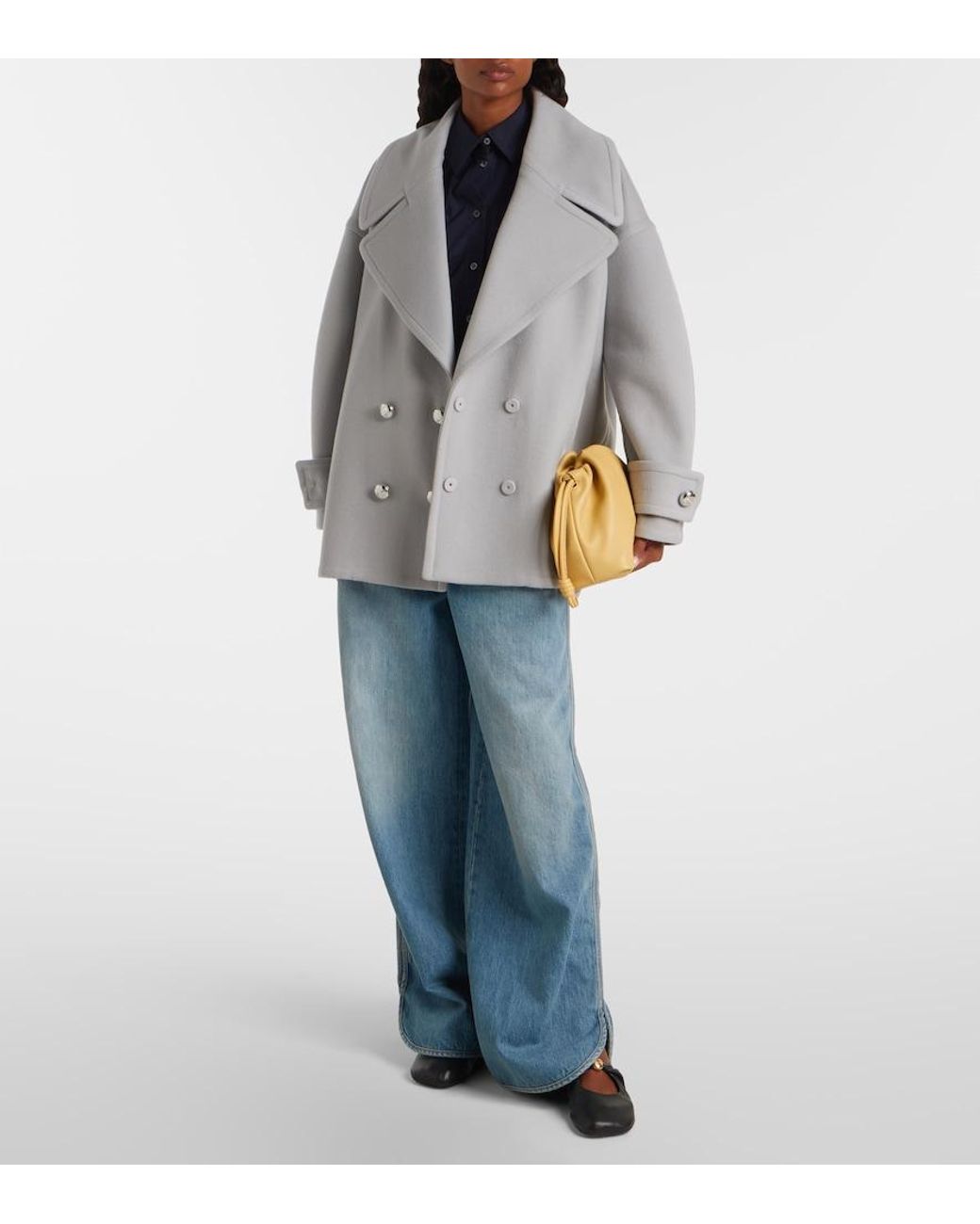 Loewe Gray Pebble Double-Breasted Wool Peacoat