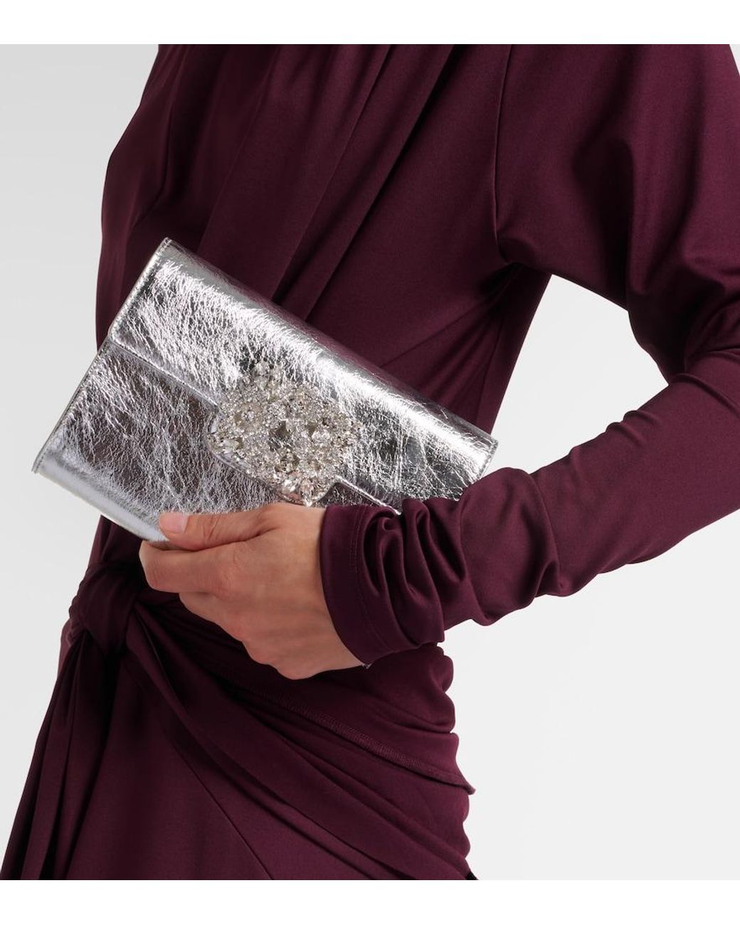 Roger Vivier Gray Clutch Efflorescence Mini Aus Metallic-Leder