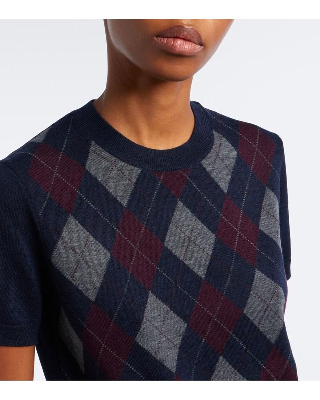 Tory Burch Blue Argyle Wool Sweater