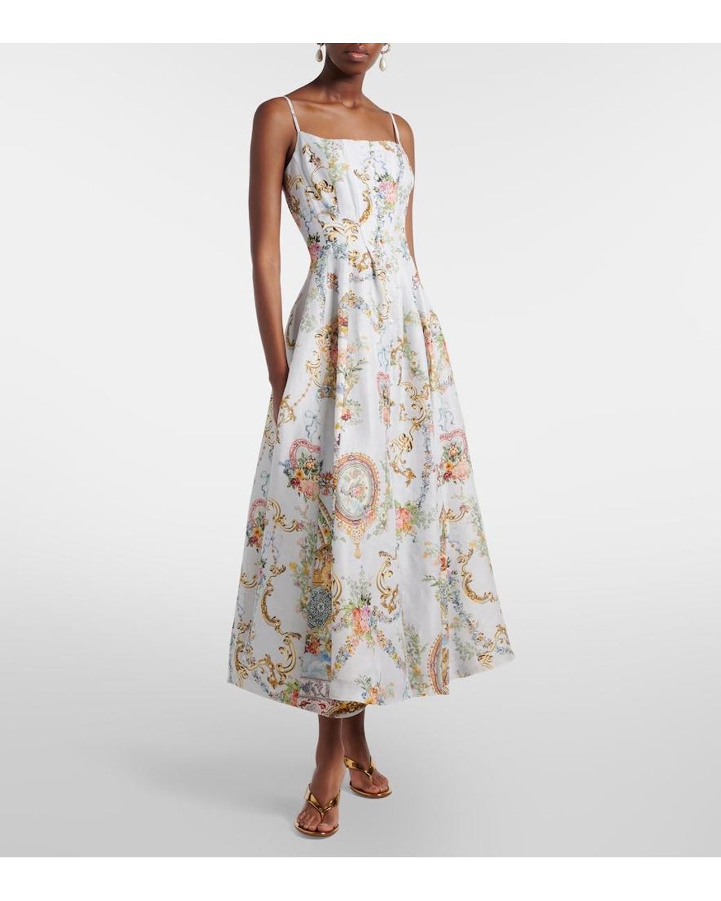 Camilla White Printed Linen And Silk Bustier Dress