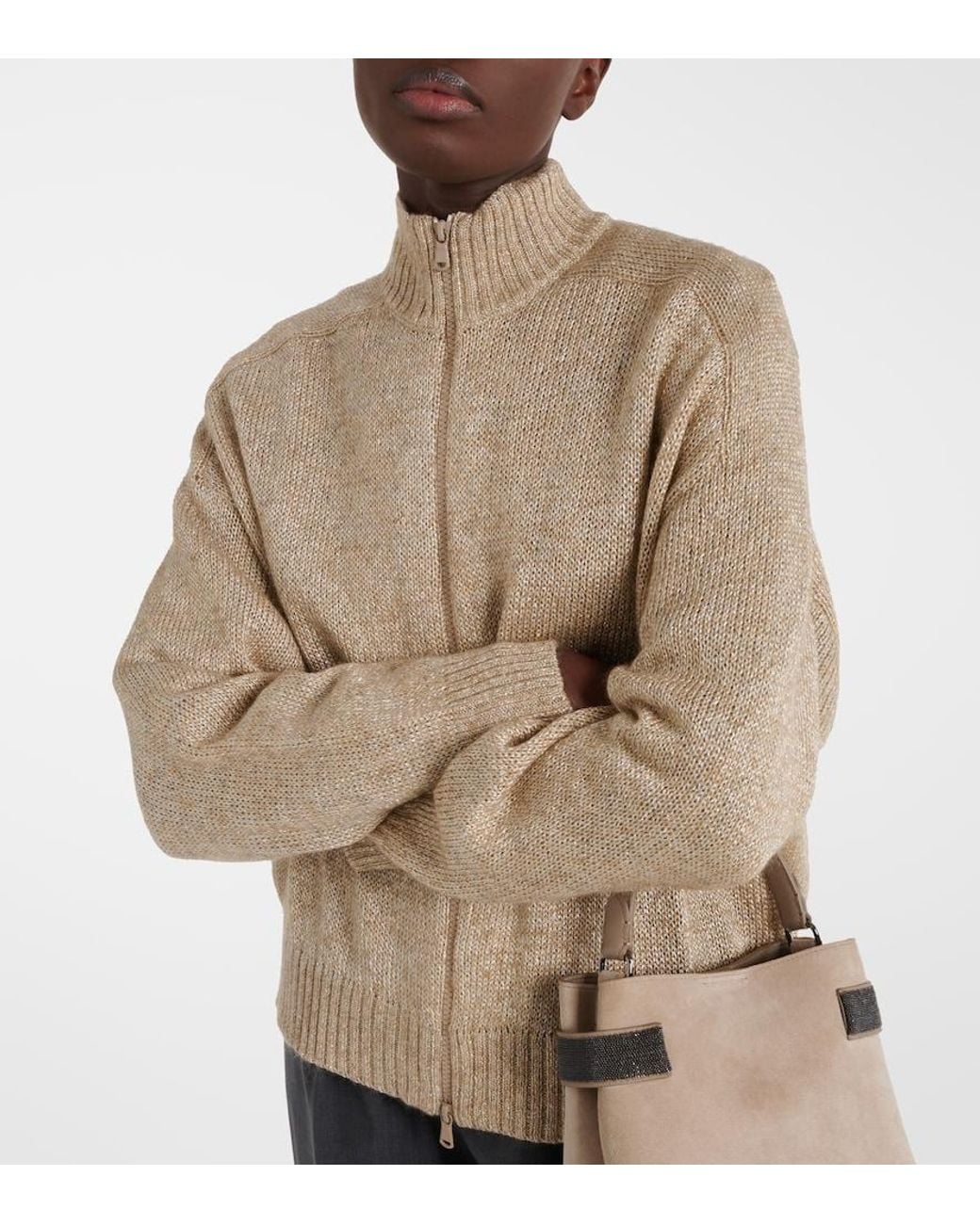 Brunello Cucinelli Natural Zip-Up Cardigan