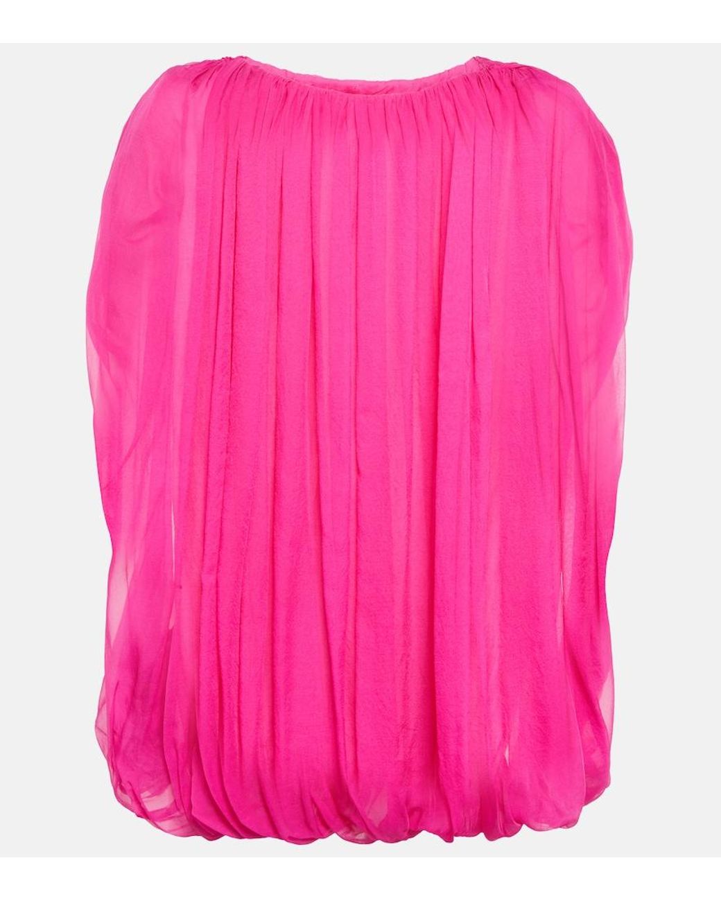 Rick Owens Pink Gathered Silk Chiffon Top