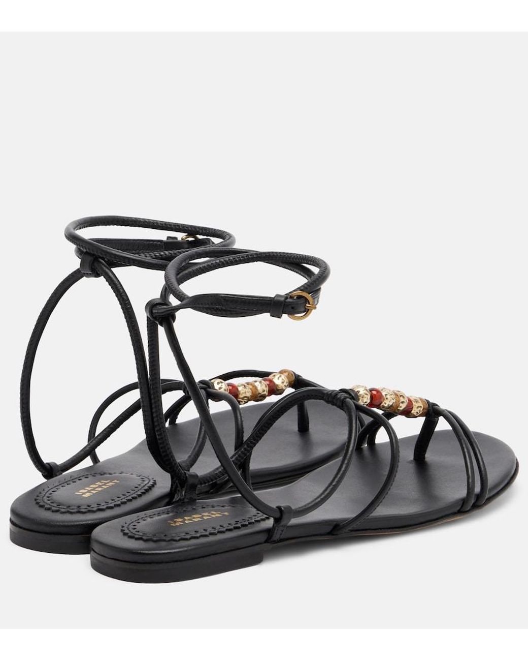Isabel Marant Black Yctoria Beaded Leather Sandals