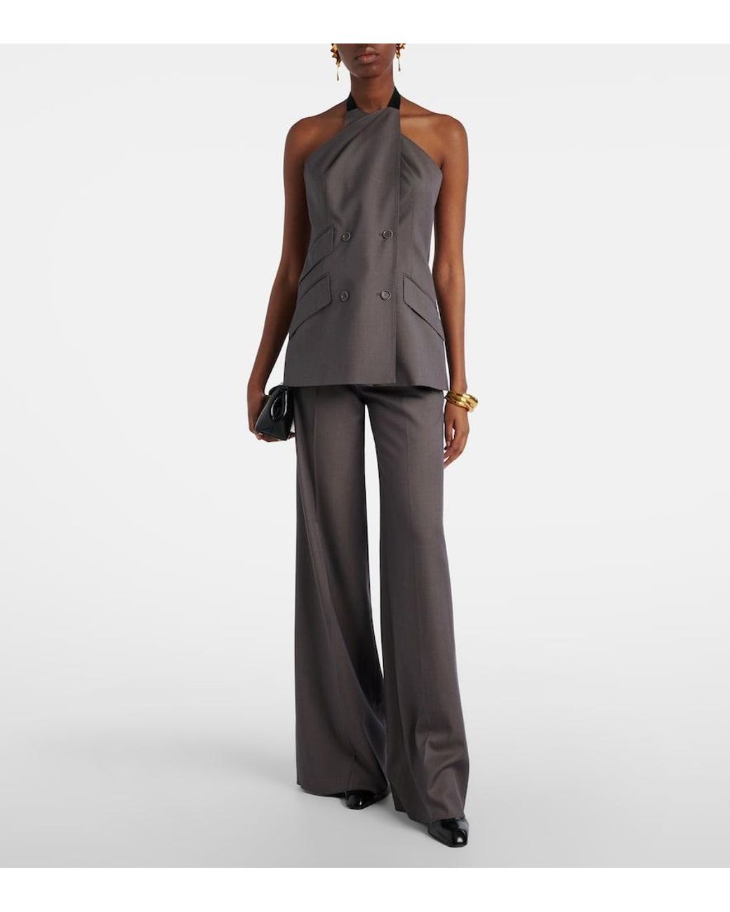 Max Mara Gray Serio Virgin Wool Wide-Leg Pants