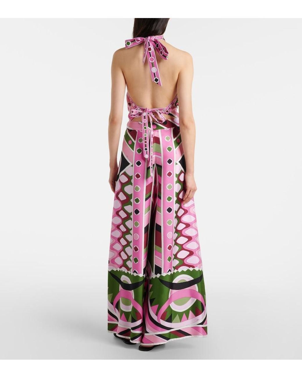 Emilio Pucci Pink Vivara Silk Satin Wide-Leg Pants