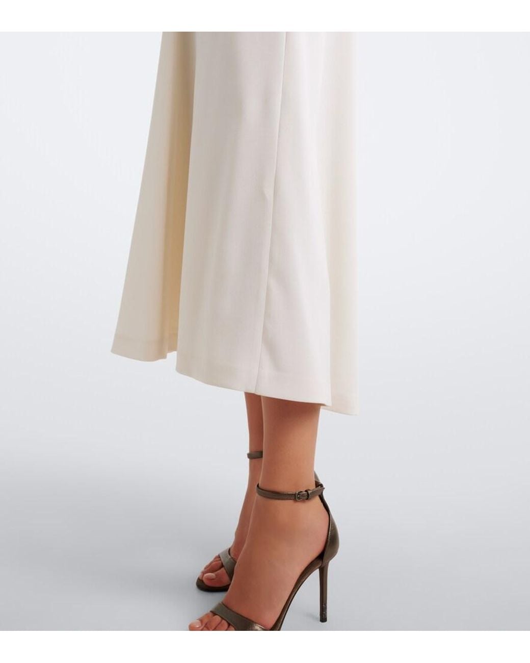 Brunello Cucinelli White Monili Wool Midi Skirt