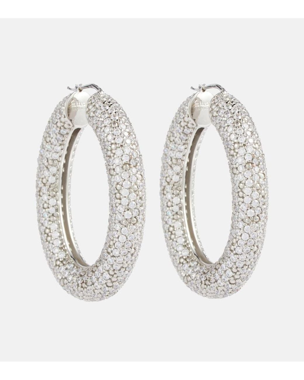Jil Sander White Crystal-Embellished Hoop Earrings